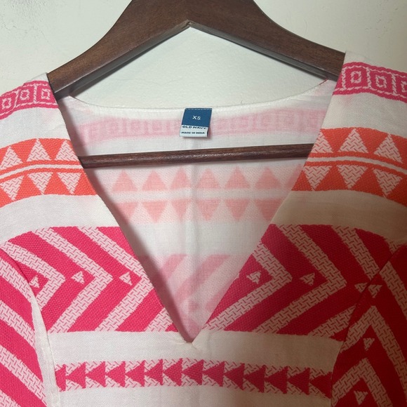 Old Navy Mini Dress Women XS Pink Orange Geometric Print Flutter Sleeve V-Neck - Picture 3 of 4